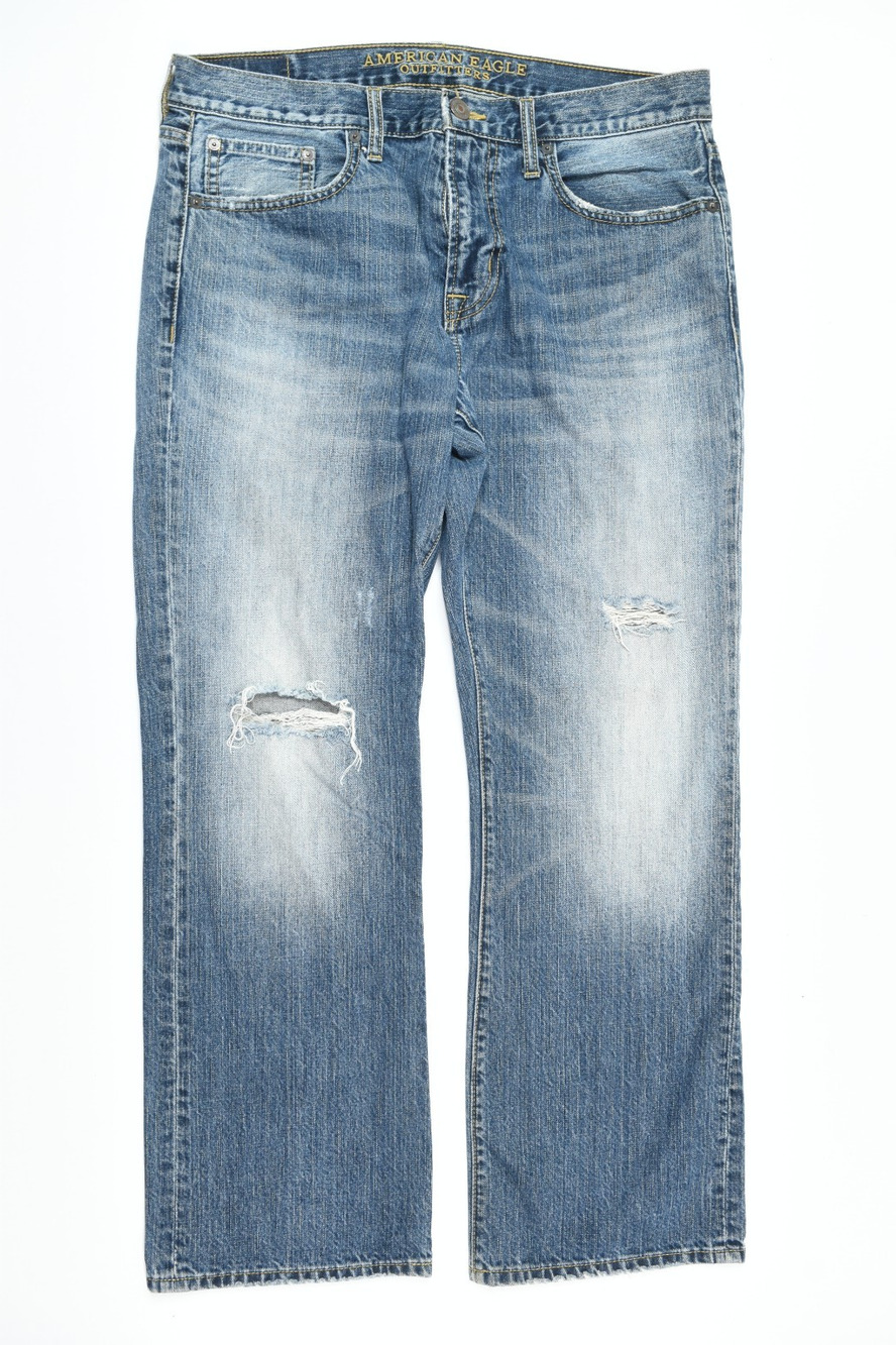 American Eagle Original Boot Cut Jeans Mens 32x30 (34x29) Blue Distressed Denim